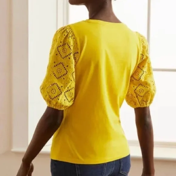 Boden Abigail Embroidered Eyelet  Puff Sleeves Buttery-soft  Blouse Sz 10 - Picture 2 of 16